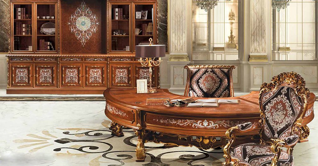 Письменный Стол Bazzi Interior Decoration, Полированная, Позолоченная И С Инкрустацией Из Перламутра