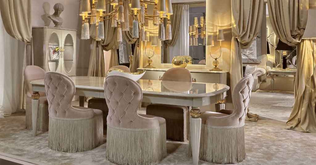 Раздвижной обеденный стол, ножки с янтарными хрустальными шарами, Dоlfi столовая FD Collection, Центр итальянской мебели Antonovych Home
